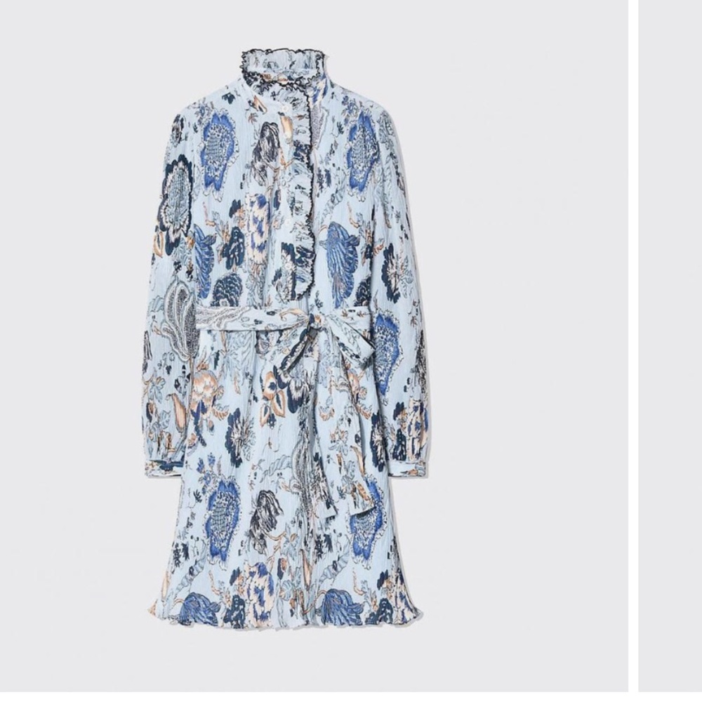 Tory Burch Floral Paisley Mini Dress in White and Blue - Picture 2 of 5